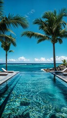 Canvas Print - a swimming pool with a view of the ocean and palm trees