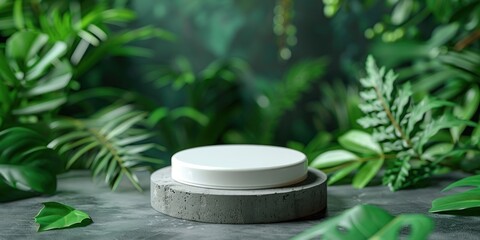 Sticker - Concrete Podium with White Top in Lush Green Foliage