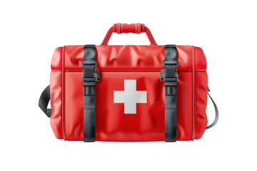 red first aid kit bag with a white cross symbol, essential for emergency medical situations and outd