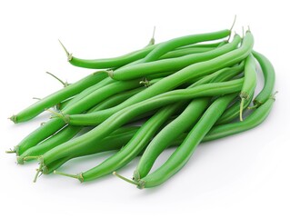Wall Mural - A cluster of fresh green beans, arranged neatly on a white surface