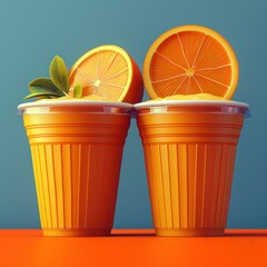 Wall Mural - Two orange smoothies with orange slices as decoration