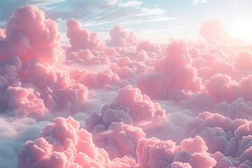 Wall Mural - Pink fluffy clouds in the sky, look of a 3d rendering, minimal, modern. Generative AI.