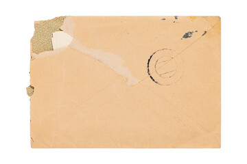 Wall Mural - old torn brown envelope with stamp isolated
