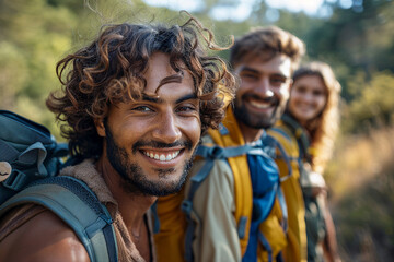 Canvas Print - AI generated picture of lovely happy people together having fun outdoors