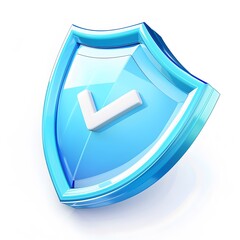 cartoon 3d Icon safety shield check mark perspective . Blue symbol security safety icon. Checkmark in minimalistic style. 3d vector illustration. white background