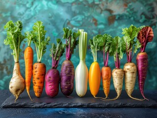 Wall Mural - A close-up of fresh root vegetables