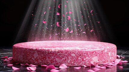 Sticker - premium podium stone template falling nature splay pastel petals blossom 3d marble pink 3d background product flower render pedestal valentine beauty minimal presentation cosmetic  