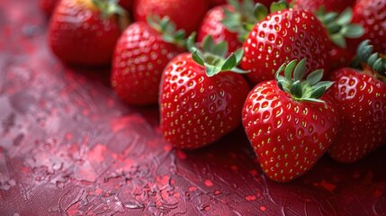 Wall Mural - A close-up image of red, ripe strawberries