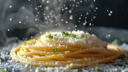 Poster - A plate of freshly cooked spaghetti topped with parmesan cheese