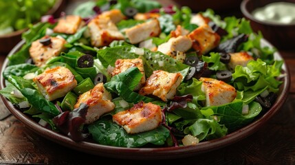 Poster - Close up of a delicious chicken salad with olives