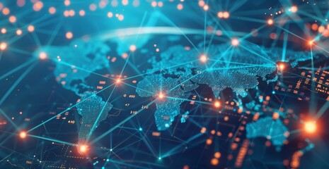 Wall Mural - global network concept, with visualization lines representing connections, glowing, earth