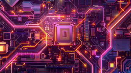 Wall Mural - futuristic illustration computer motherboard central processing unit cpu advanced technology circuit