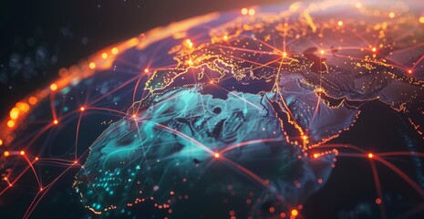 Wall Mural - global network concept, with visualization lines representing connections, glowing, earth