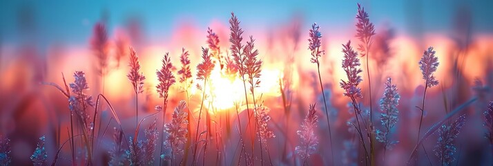 Wall Mural - Sunlit Grass Silhouettes at Sunset