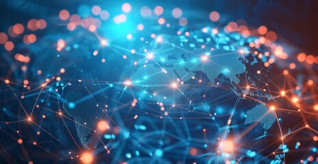 Wall Mural - global network concept, with visualization lines representing connections, glowing, earth