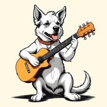 Musical Dog Strumming a Melody on the Guitar