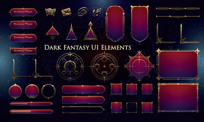 Wall Mural - Set of Dark Fantasy Elements for user interface, poster, video. Fantasy magic HUD. Template for rpg game interface. Vector Illustration EPS10