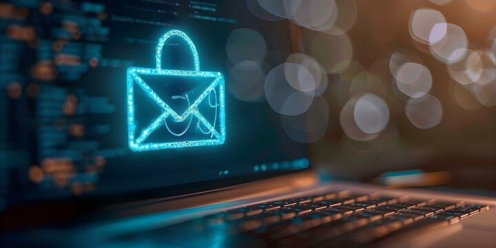 Creating a Secure Email Encryption Symbols and Signature on Laptop Screen. Concept Email Security, Encryption Symbols, Digital Signature, Laptop Screen, Data Protection