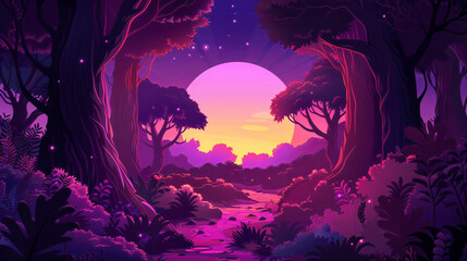 Wall Mural - Magical Forest Sunset.