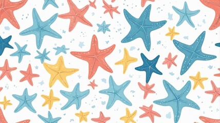 Simple frame of star fish on blue background, Ai generated