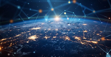 Wall Mural - global network concept, with visualization lines representing connections, glowing, earth