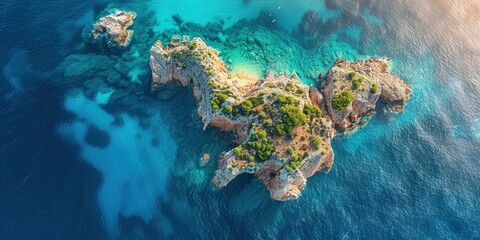 Poster - Aerial View of a Secluded Island in a Turquoise Sea