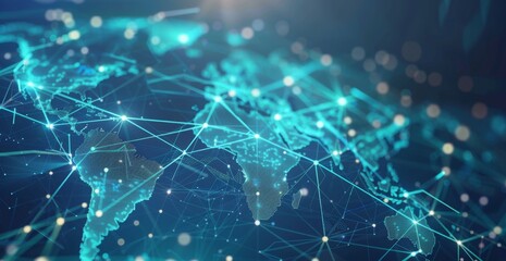 Wall Mural - Global network concept, with visualization lines representing connections, glowing, earth