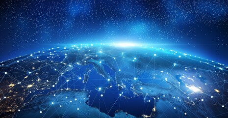 Wall Mural - global network concept, with visualization lines representing connections, glowing, earth