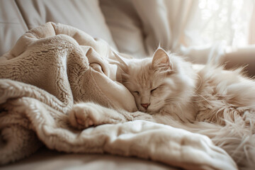 Wall Mural - a cat is sleeping on a blanket on a couch