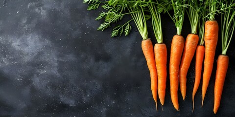 Wall Mural - Display of Freshly Harvested Vibrant Carrots with Space for Text. Concept Food Photography, Harvest Season, Fresh Produce, Vibrant Vegetables, Copy Space