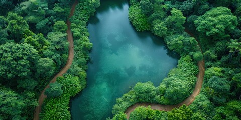 Wall Mural - Aerial View of a Serene Lagoon Surrounded by Lush Rainforest