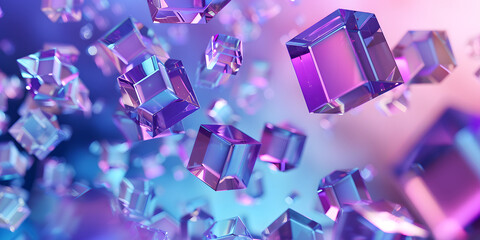 Sticker - Aesthetic 3D visualization of floating prisms with a gradient from purple to indigo, creating a mystical and elegant atmosphere