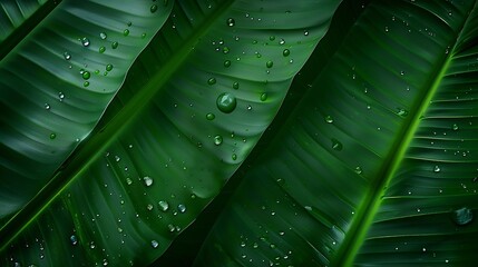 Aufkleber - Rain drops on banana leaves are naturally beautiful Rain drops that look moisturizing : Generative AI