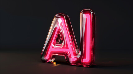 Wall Mural - Glossy red AI letters with neon glow on black background.