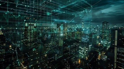 Aufkleber - City and network image background : Generative AI