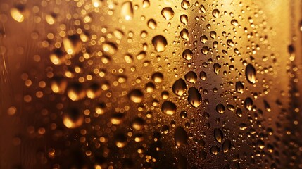 Poster - Background of water drops condensation on the glass water drops on a browngolden background : Generative AI
