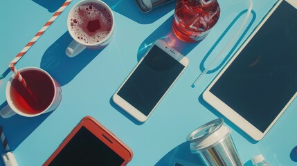 Canvas Print - Electronic devices and beverages on a flat surface