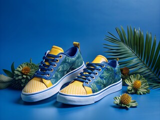 Pair of sneakers shoes in a Minimal Studio Background