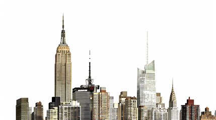 new york city empire state buildings isolated on white background : generative ai