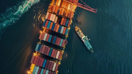 Aufkleber - Transportation and logistic network distribution growth Container cargo ship and trucks of industrial cargo freight for shipping Business logistic import export and transport industry : Generative AI