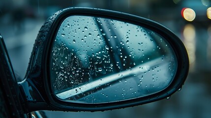 Aufkleber - rain drops on car mirror : Generative AI