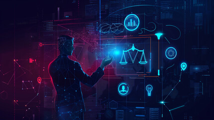 Wall Mural - Businessman Analyzing Digital Legal Data with Futuristic Interface