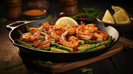 Wall Mural - grilled shrimp with vegetables