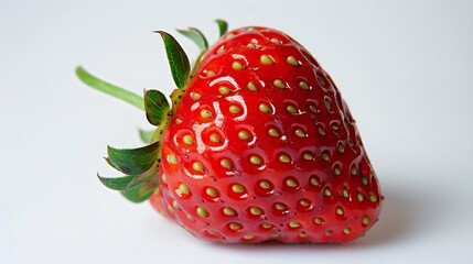Poster - A closeup picture of a bright one red strawberry or berry as a fruit or food An isolated white background is a naturally fresh fruit red strawberry selective focus : Generative AI