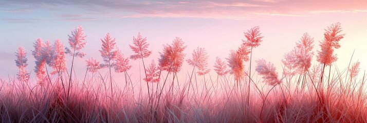Wall Mural - Pink Grass Field at Sunset