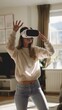 © gustav - Young woman throwing playing a virtual reality game skapad av ai