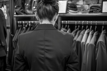 Wall Mural - businesswoman browsing suits in a fashion store