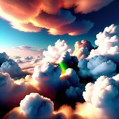 Wall Mural - 3D rendering of clouds in the sky, realistic texture, vibrant and dynamic, high quality, detailed, surrealistic, dreamy atmosphere, cloudy patterns, atmospheric lighting