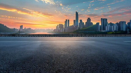 Poster - Empty asphalt road and Chongqing city skyline and buildings at sunsetChina : Generative AI
