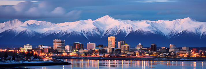 Anchorage Twilight: A Blend of Urban Lights with Alaska's Natural Splendor